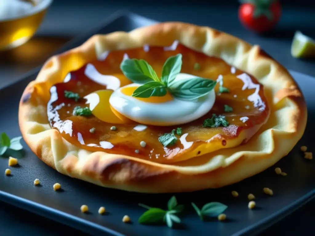 Delicioso lángos recién frito, crujiente y dorado con sal y hierbas