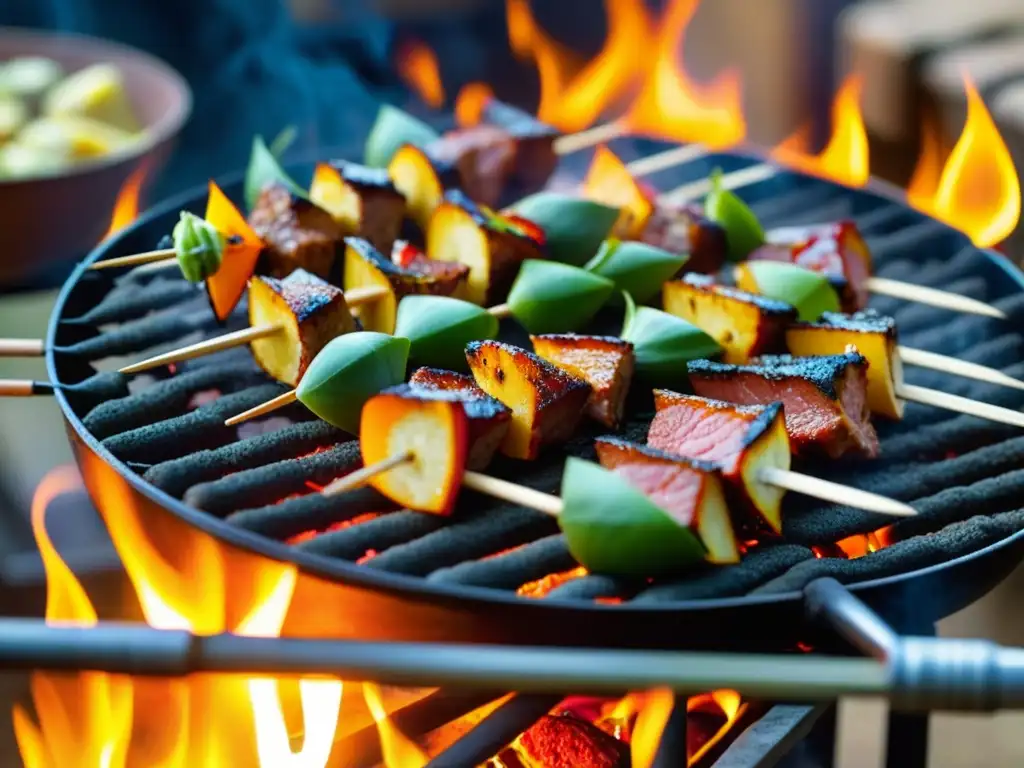 Delicioso pincho de carne a la parrilla con técnicas Mongolas en Cocina India