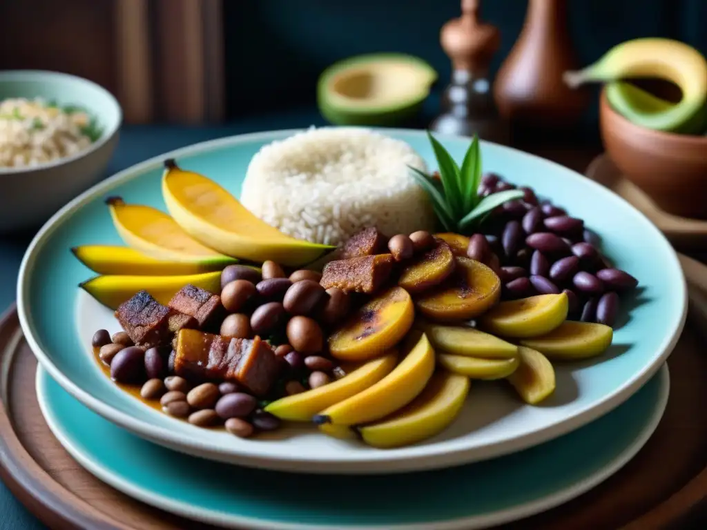 Delicioso plato colonial de Cocina Criolla, fusionando sabores y colores en un homenaje al mestizaje culinario