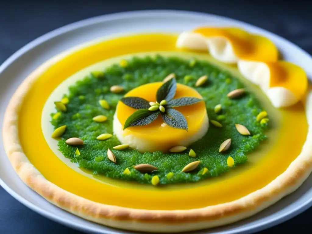 Delicioso postre persa 'Zoolbia Bamieh' con azafrán y pistachos triturados