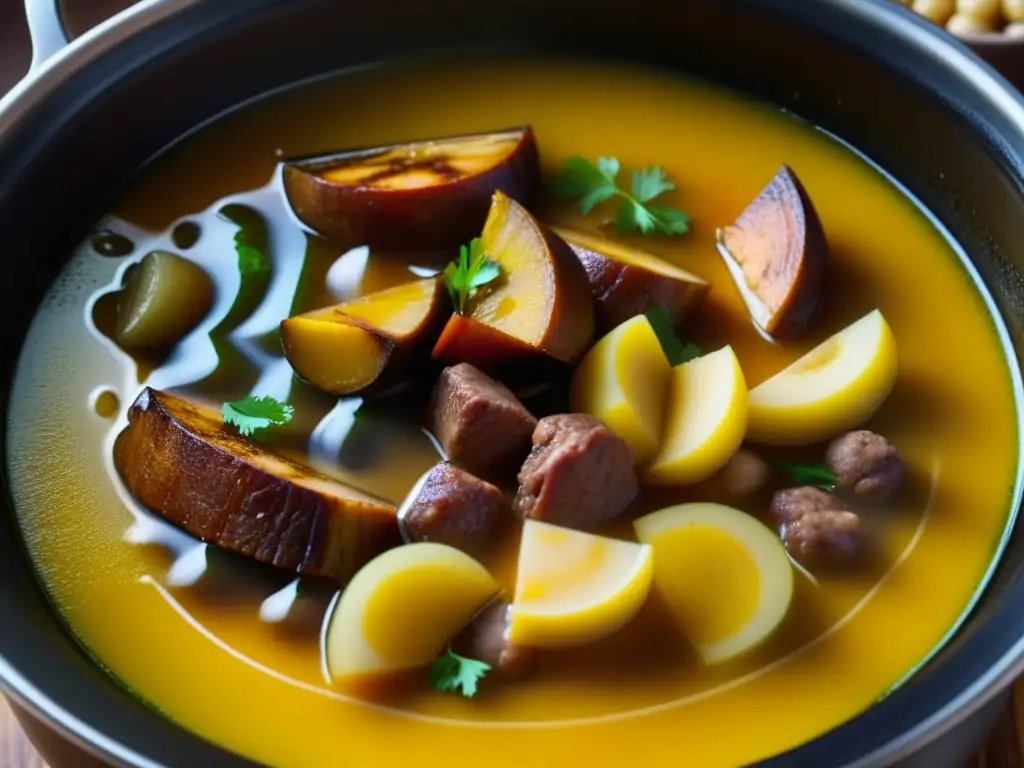 Delicioso sancocho Dominicano burbujeante, influencia africana en una olla vibrante