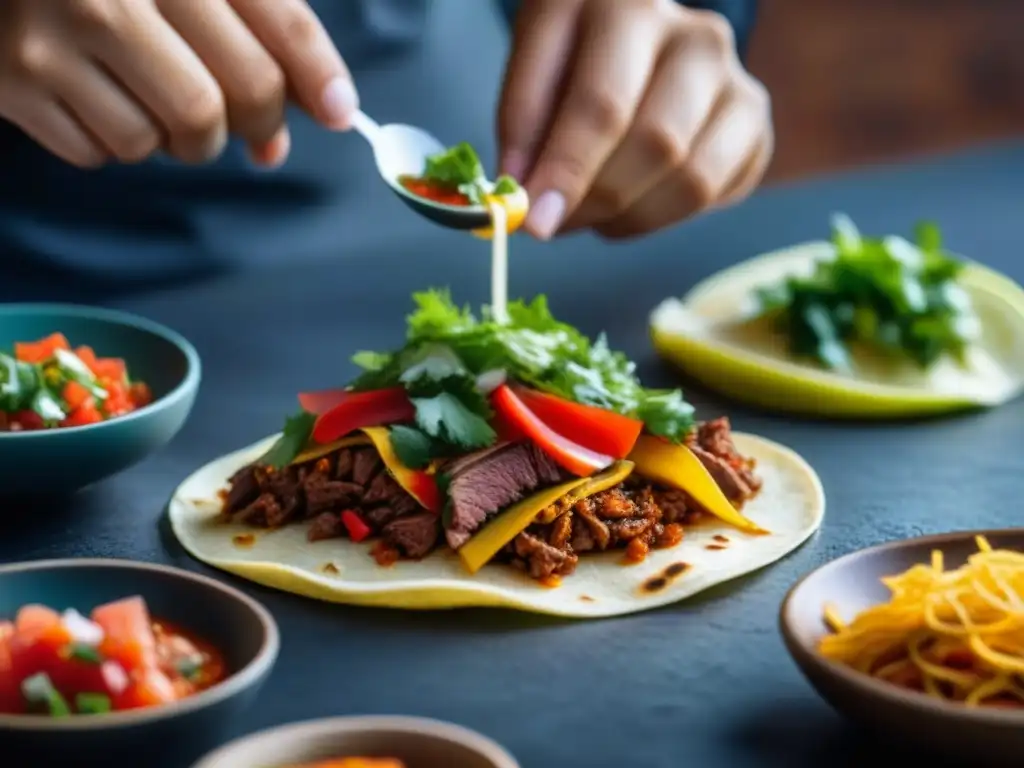 Delicioso taco fusión coreano-mexicano con recetas históricas, una explosión de sabores y colores