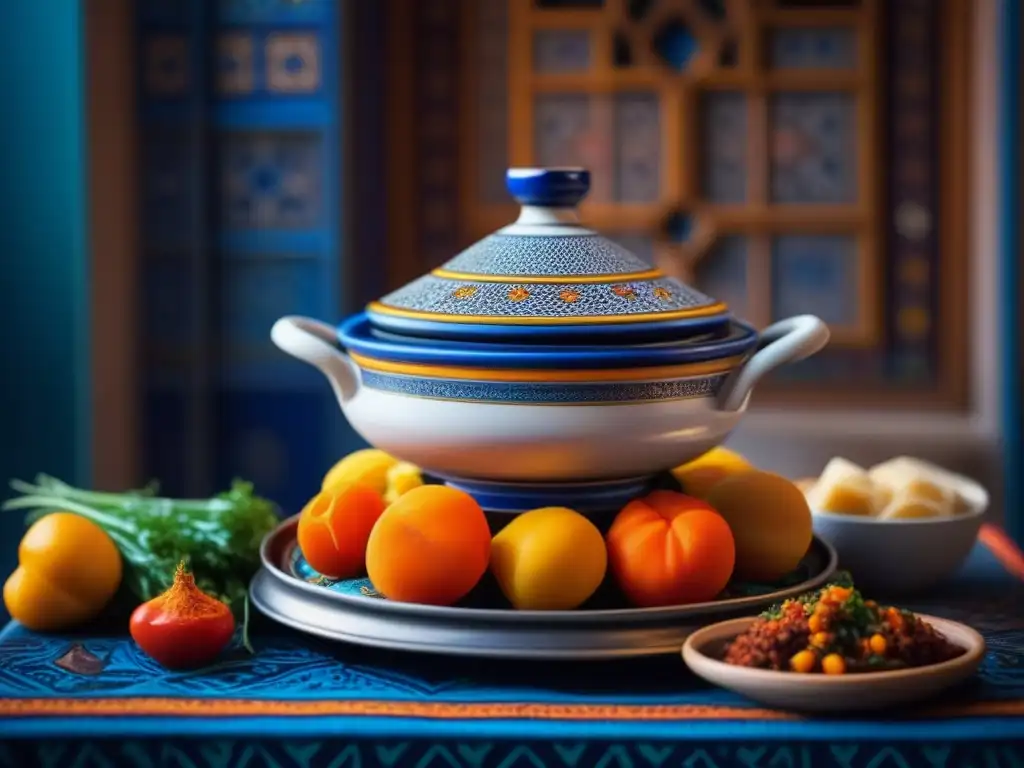 Delicioso Tajine Judío-Marroquí: Tradición y Sabor Delicioso tagine judío-marroquí con capas de verduras, carne y especias, en un plato vibrante