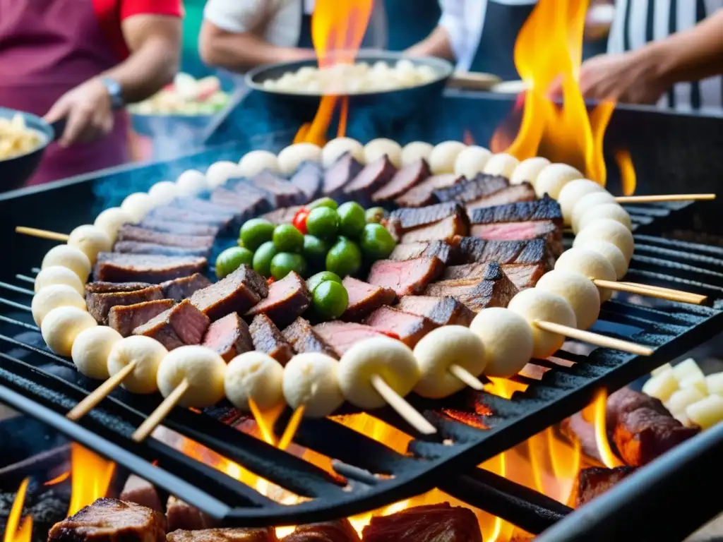 Deliciosos ćevapi a la parrilla en un mercado balcánico