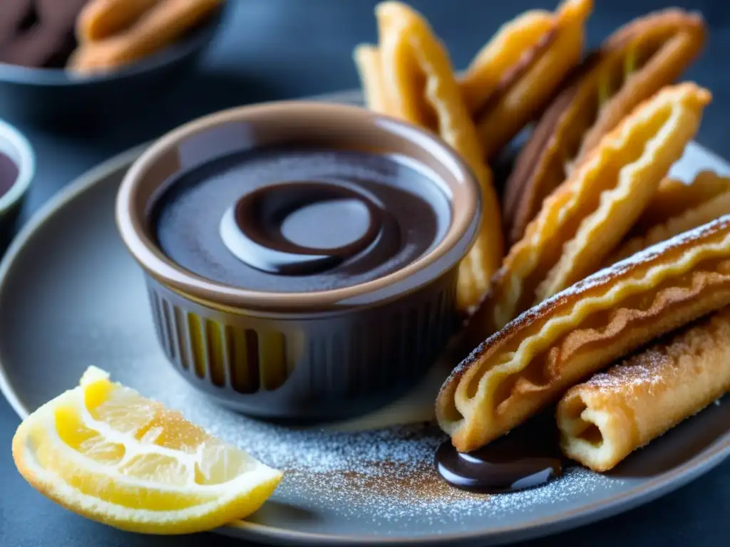 Deliciosos churros dorados de freidora sin aceite con salsa de chocolate, una versión saludable de recetas históricas