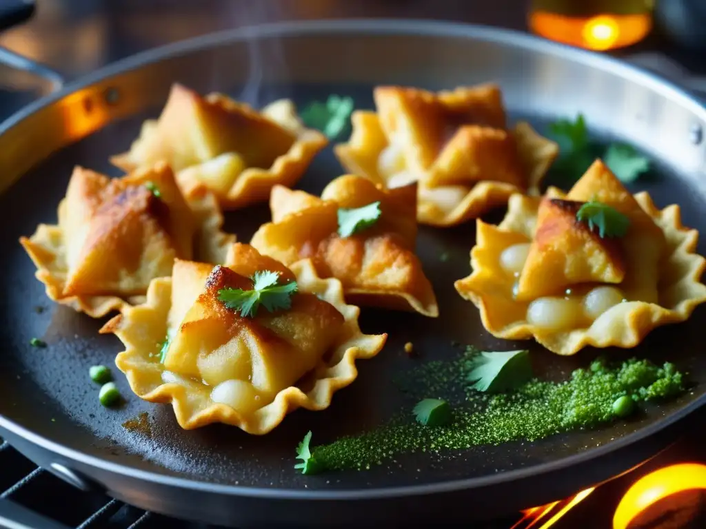 Deliciosos pakoras dorados fritándose en aceite caliente, con especias visibles