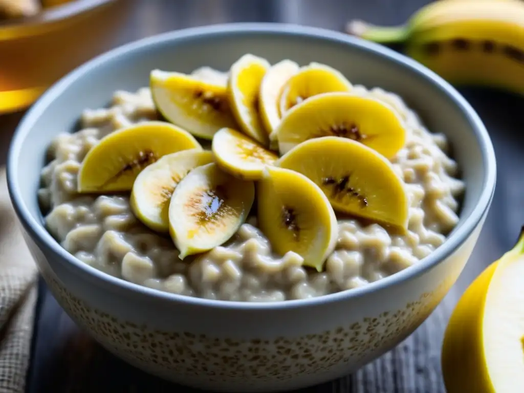 Un desayuno reconfortante de la década de 1930: tazón de avena con plátano y miel