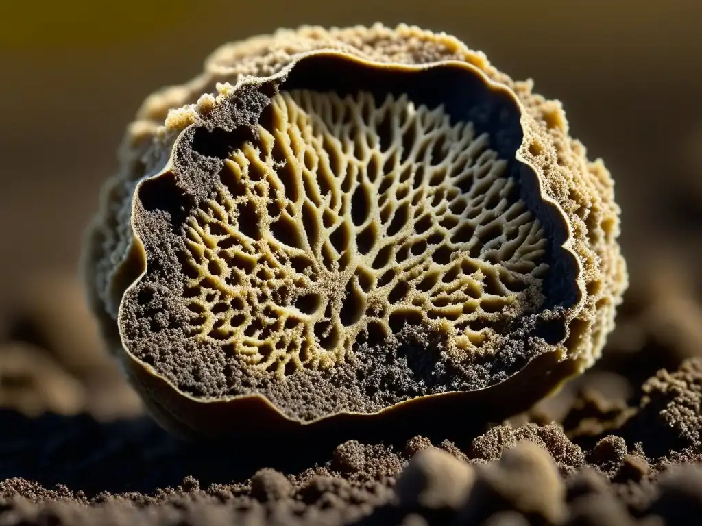 Una trufa recién desenterrada, con texturas e formas únicas, realzando su belleza natural