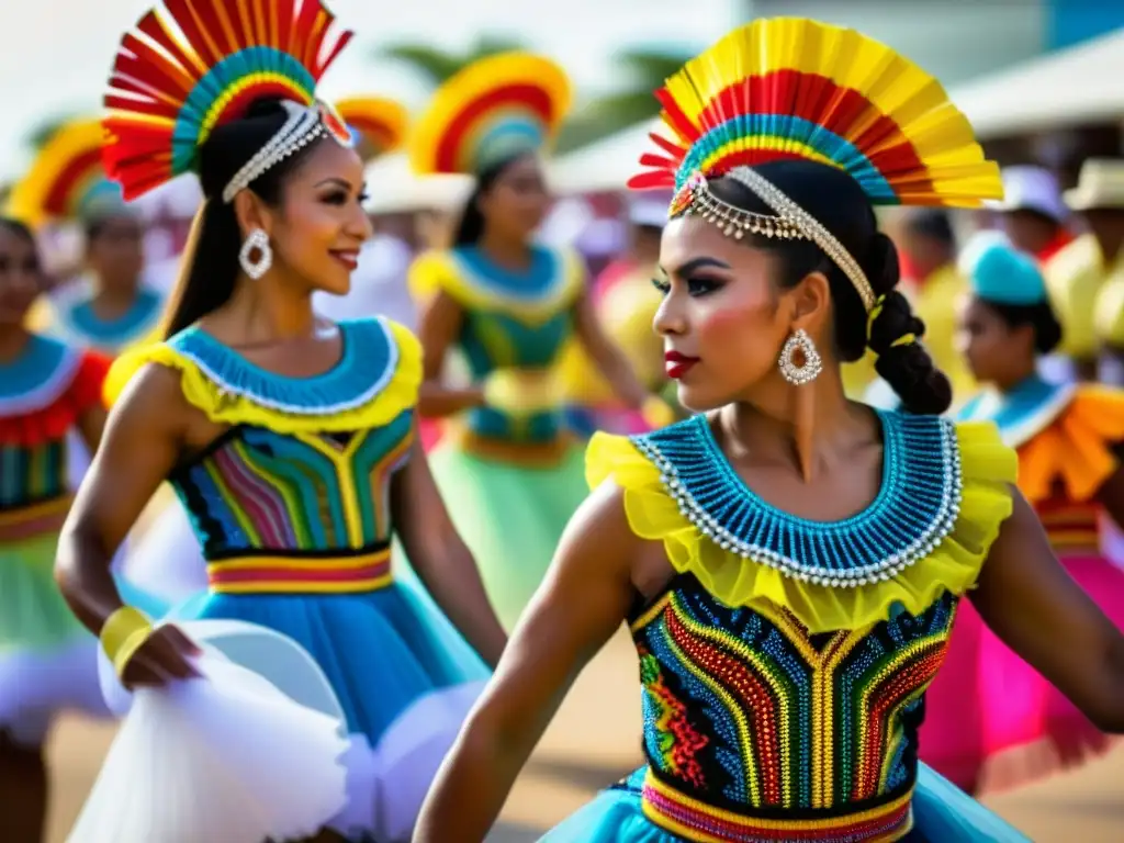 Un despliegue vibrante de danzantes en el Carnaval de Barranquilla, con trajes coloridos y detallados