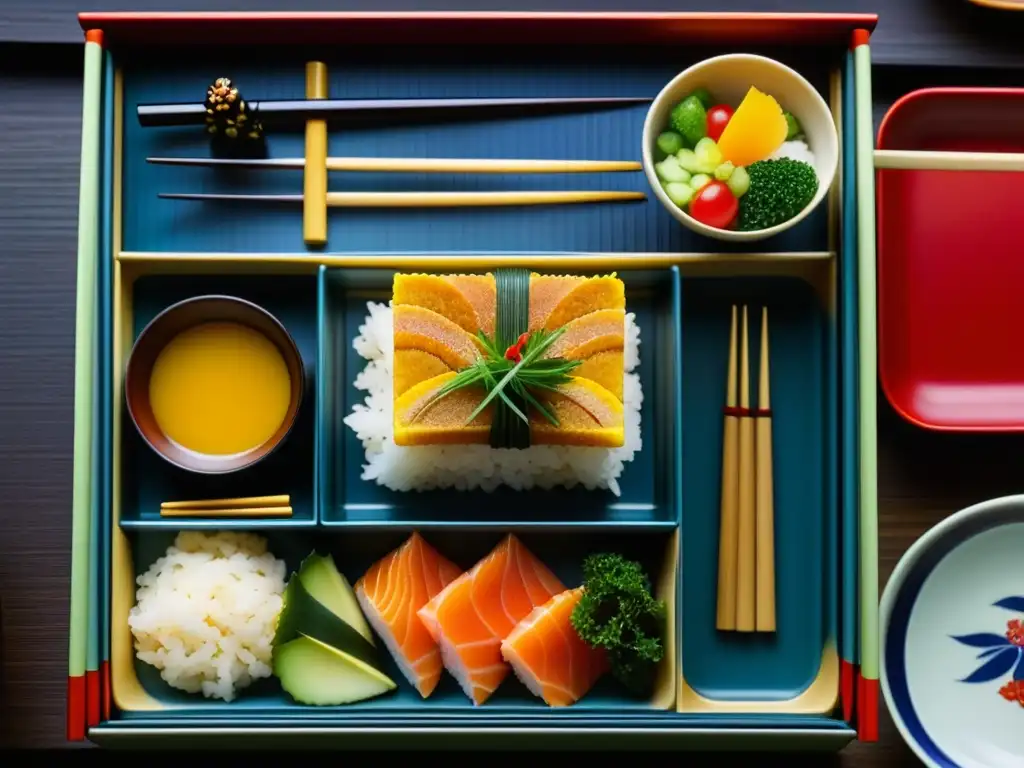 Una fotografía detallada de un bento japonés tradicional, destacando la nutrición samurái en Kamakura