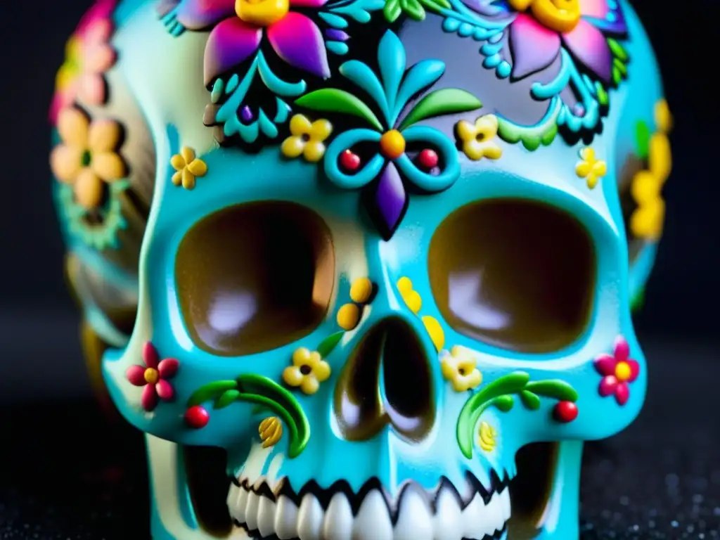 Detallada calavera de azúcar, arte ancestral Día de los Muertos