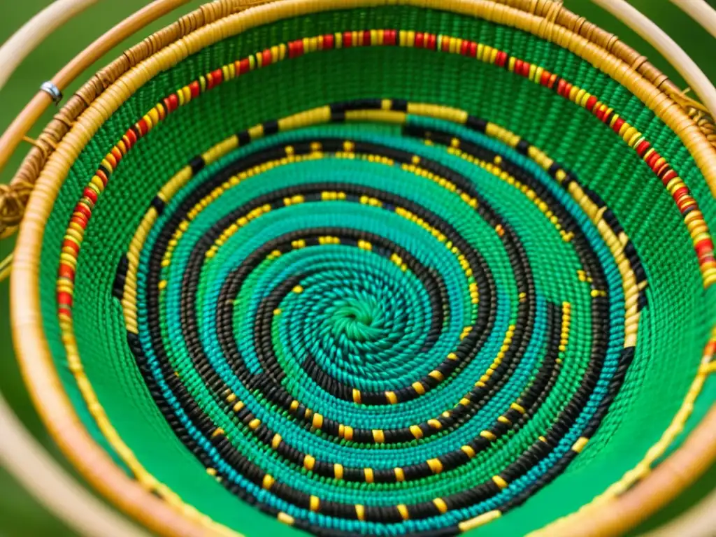 Arte ancestral: cesta Gullah Geechee tejida a mano Detallada cesta Gullah Geechee, tejida a mano con colores vibrantes, reflejando la influencia de la gastronomía africanas sur Estados Unidos