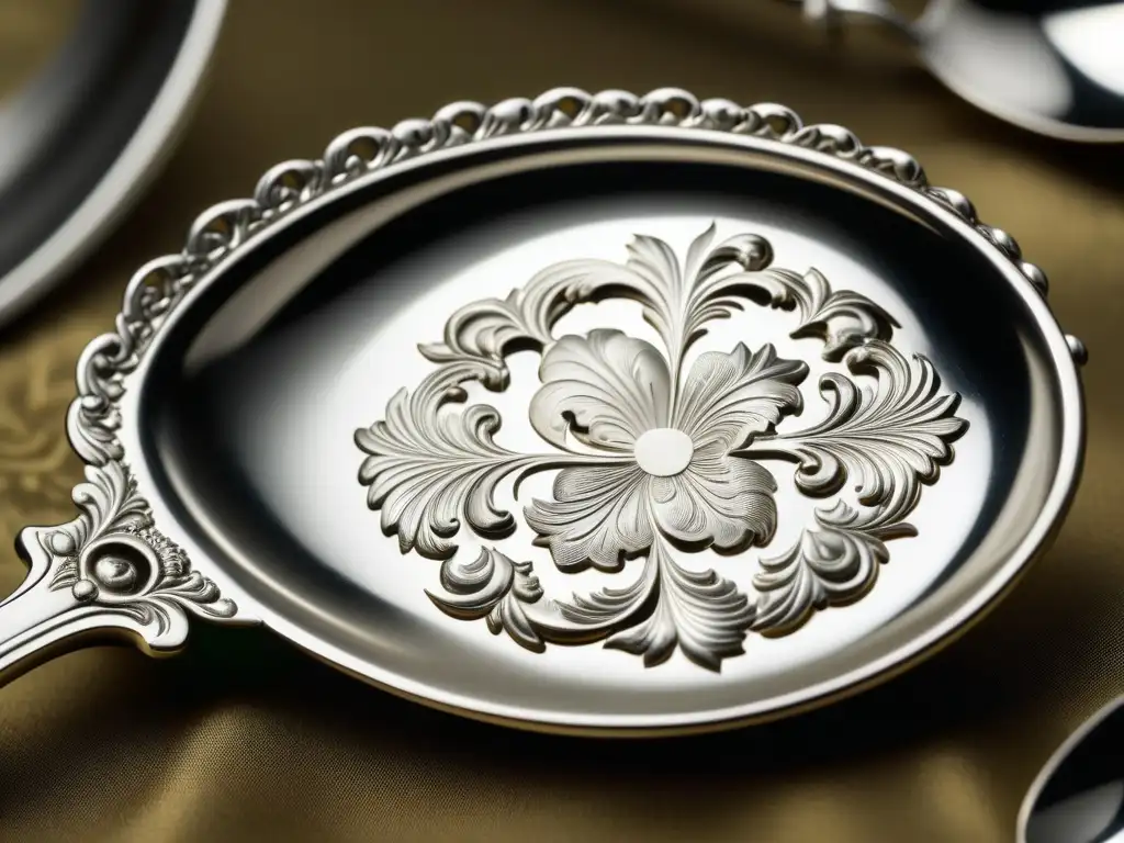 Detallada cuchara de plata barroca francesa, resaltando la opulencia y elegancia de los utensilios cocina barroco francés