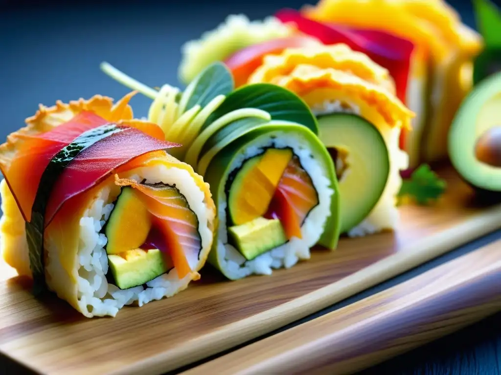 Detallada foto de rollo 'Tempura Sushi' fusionando sabores y culturas en platos japoneses con influencia portuguesa
