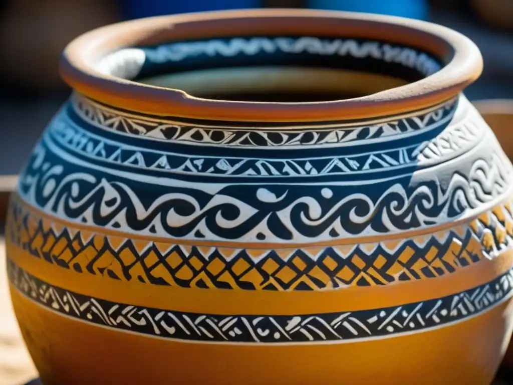 Detallada imagen de olla de barro con chicha burbujeante, reflejando la fermentación en culturas precolombinas