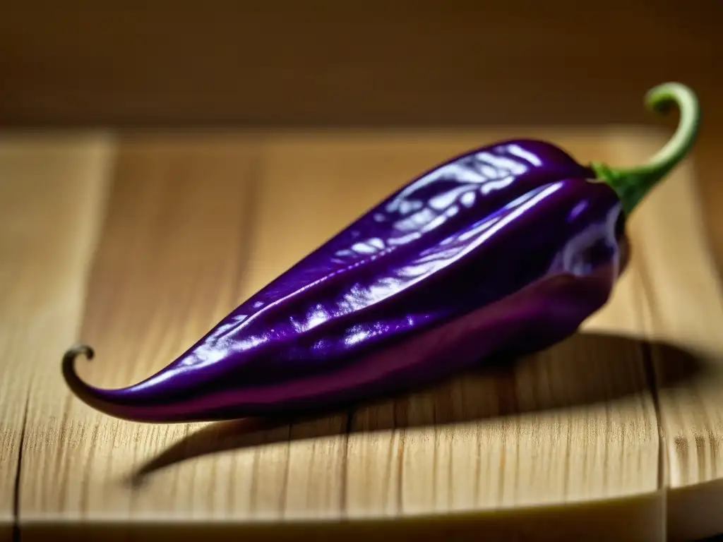 Detallada imagen de un vibrante maqueño morado sobre tabla de madera rústica