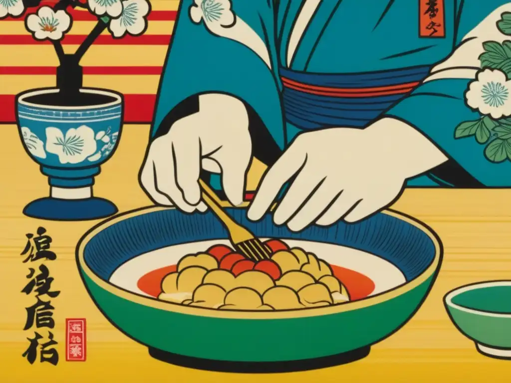 Grabado japonés detallado de receta tradicional Edo Detallada impresión japonesa de receta tradicional de la Era Edo