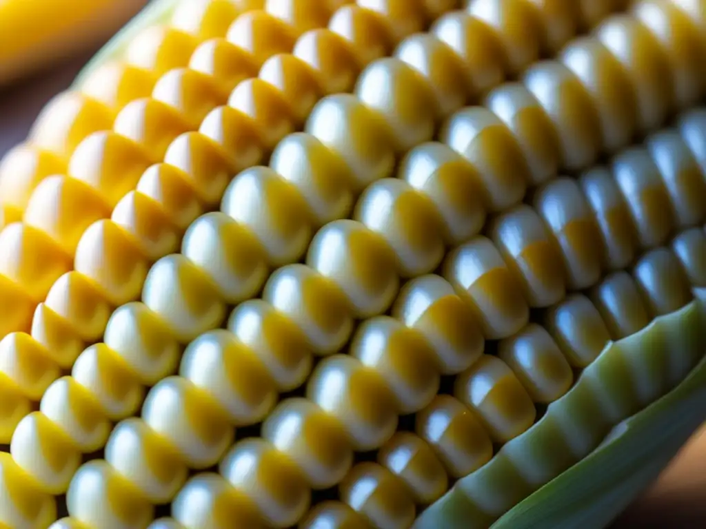 Detallada mazorca de maíz dorado, resaltando su belleza en recetas prehispánicas cocina hispanoamericana