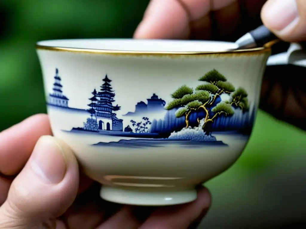 Restauración experta: Arte en manos Detallada restauración de porcelana: manos expertas reparan una antigua taza con precisión artística y cuidado en cada detalle