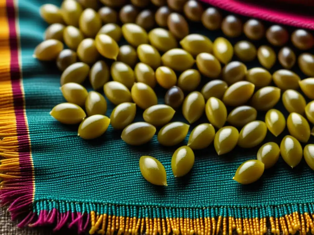 Patrón Andino de Quinua: Belleza y Tradición Detalladas recetas ancestrales precolombinas en quinoa vibrante y colorida sobre tela tejida