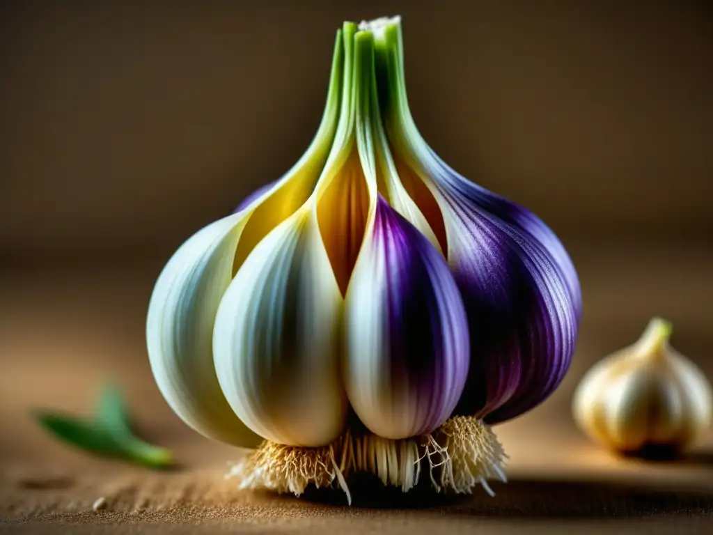 Detallado bulbo de ajo con textura única y colores vibrantes