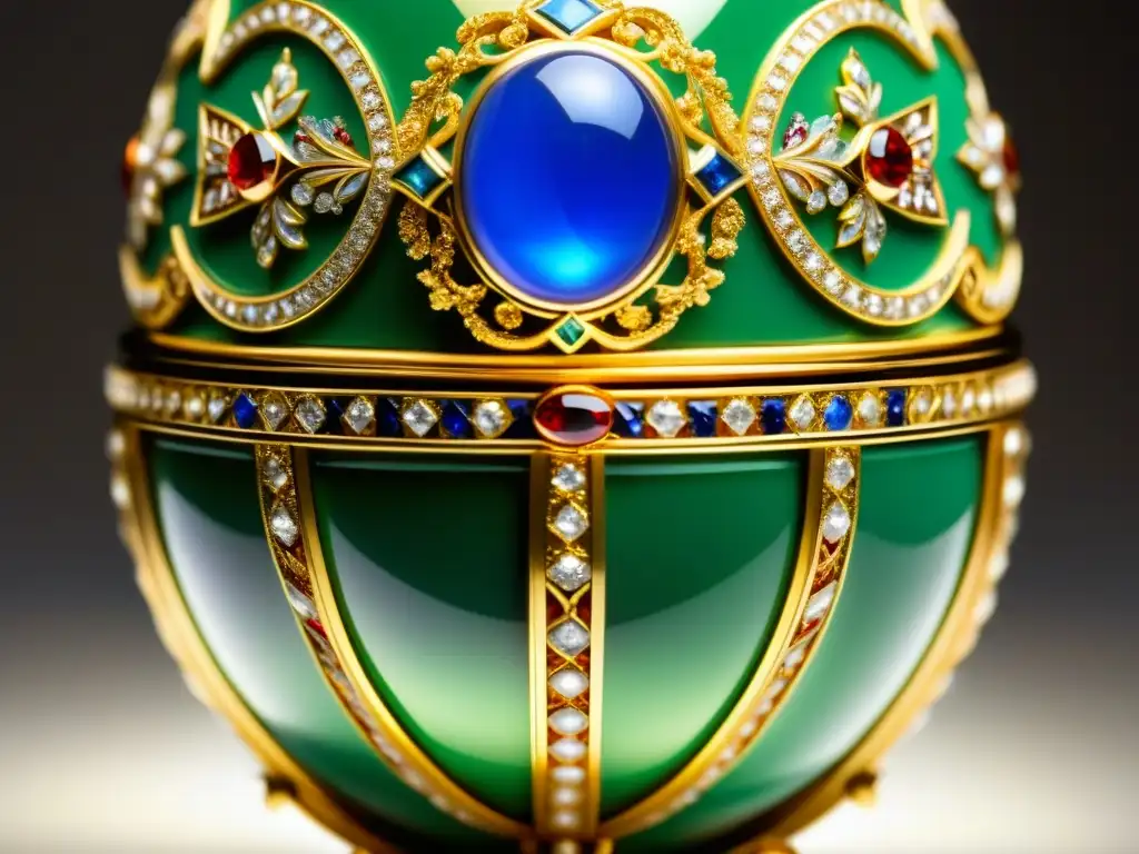 Detallado huevo Fabergé dorado de la dinastía Romanov, joya de la corte rusa