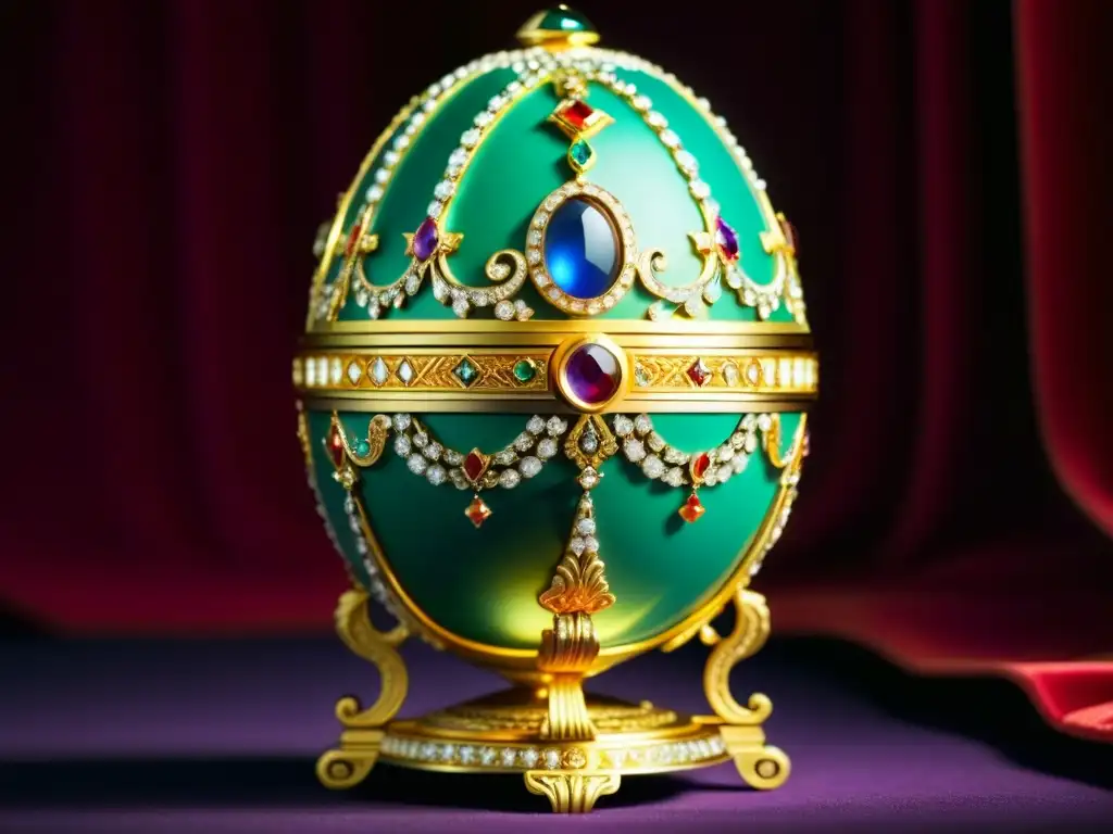 Detallado huevo Fabergé con oro y gemas, simbolizando la opulencia de la corte rusa