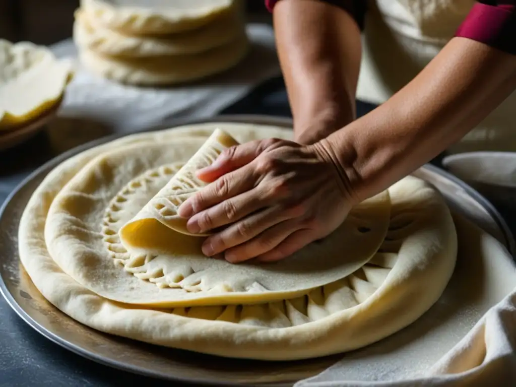 Un detallado lavash armenio es cuidadosamente preparado a mano, destacando la artesanía de la gastronomía armenia en la Ruta de la Seda