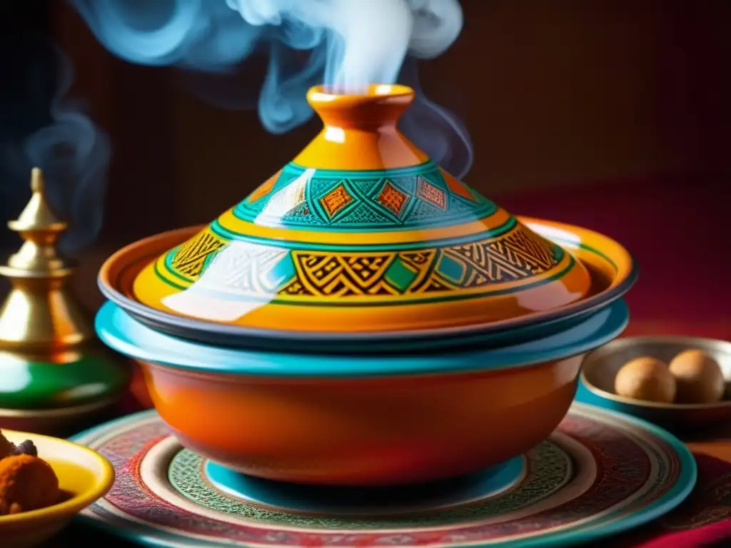 Detallado tagine marroquí con influencia otomana, realzando sabores exóticos y colores vibrantes