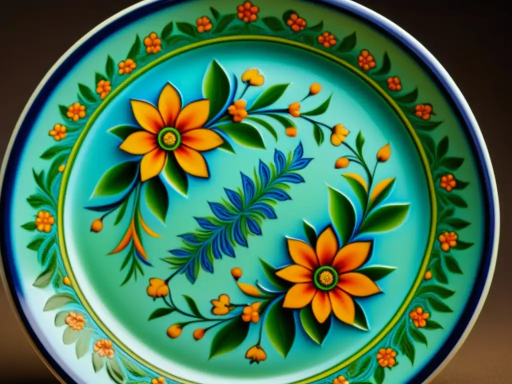 Plato cerámico Heianera: detalles florales y colores vibrantes Detallado plato cerámico Heianera con patrones florales vibrantes