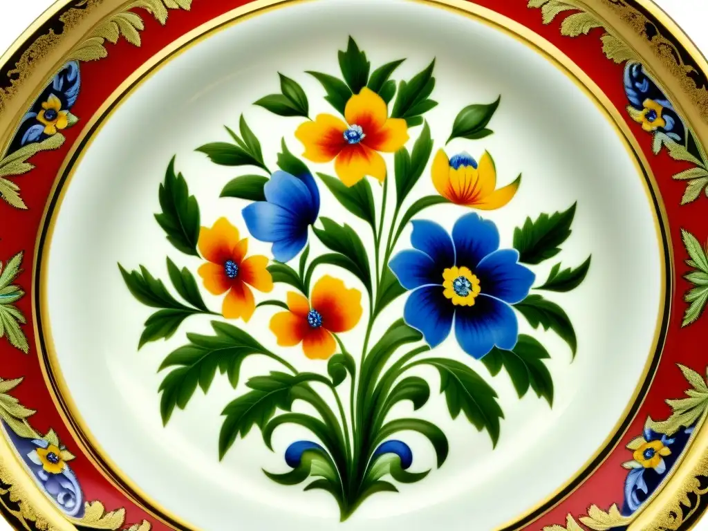 Detallados patrones florales pintados a mano en porcelana de la corte de los zares de Rusia Imperial