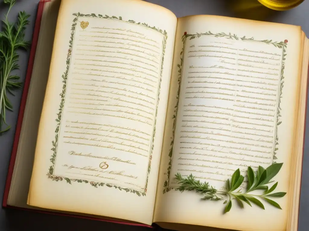 Detalle de antiguo libro de recetas con notas manuscritas en márgenes, páginas amarillentas y receta histórica cultural relevancia detallada