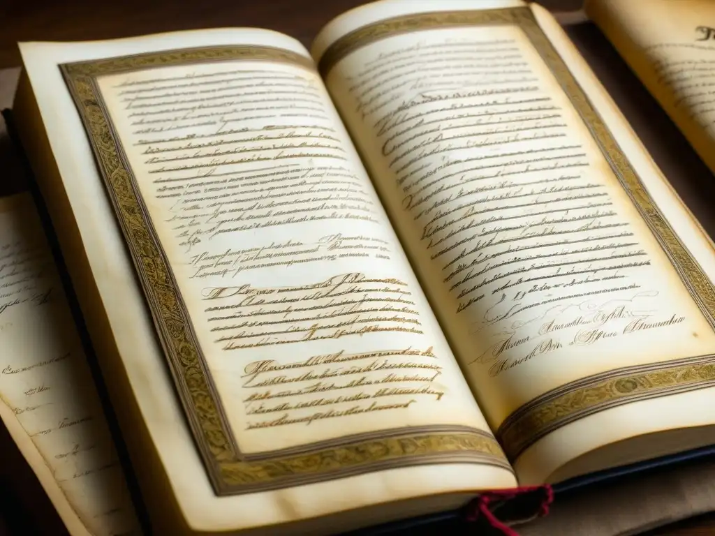 Detalle de un antiguo libro de recetas del siglo XVI con escritura delicada y páginas de pergamino envejecido