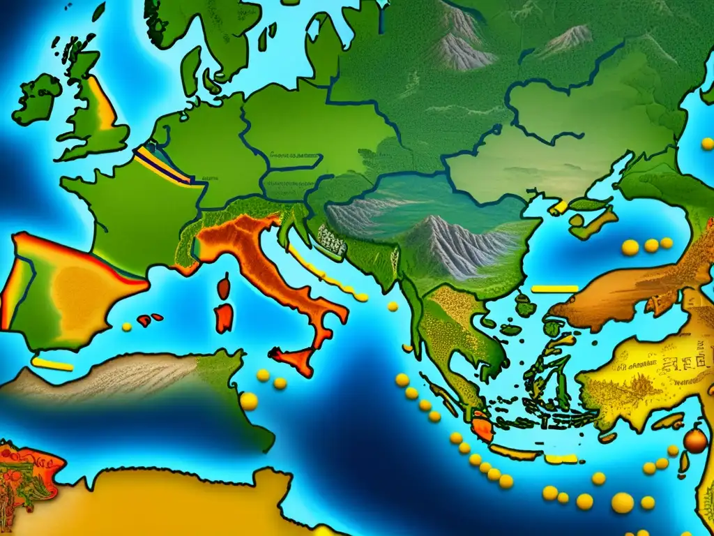 Detalle de un antiguo mapa colonial que muestra la fusión gastronómica euroasiática gracias a los exploradores intrépidos