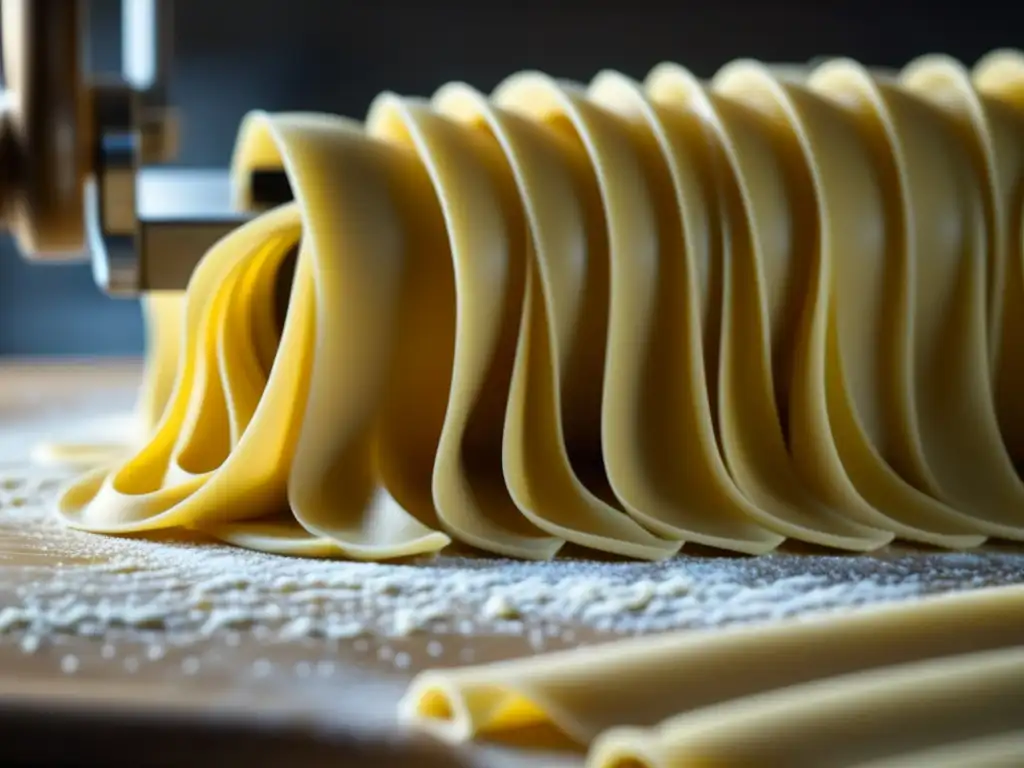 Detalle artesanal de maquina tradicional italiana haciendo pasta fresca