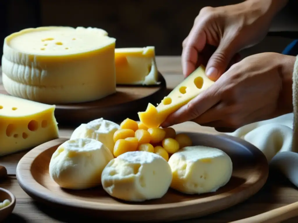 Detalle artesanal de la producción de queso en Armenia, resaltando la maestría en la elaboración