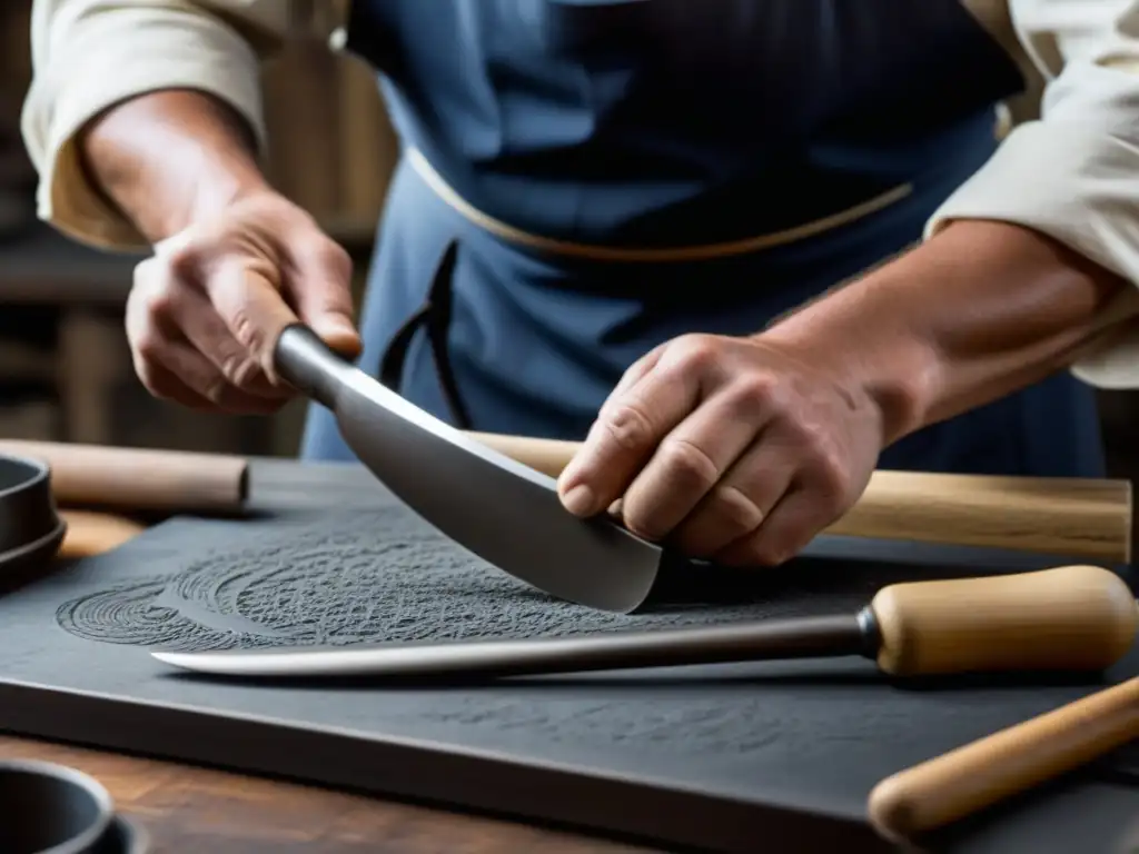 Detalle artesanal de réplicas utensilios históricos chefs con precisión y tradición