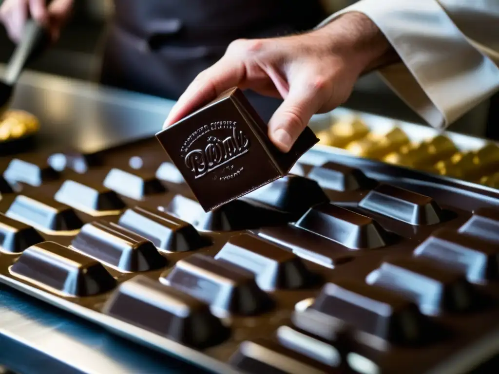 Detalle artesanal: vertido de chocolate belga en moldes delicados