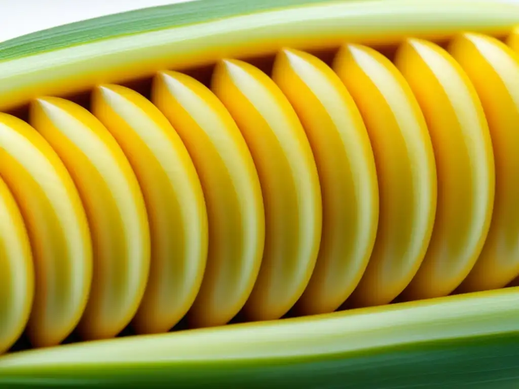 Detalle asombroso de un grano de maíz, resaltando su belleza y complejidad