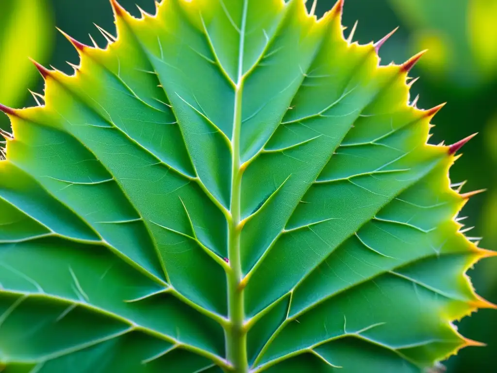 Detalle asombroso de una hoja de nopal, resaltando sus patrones y texturas en verde vibrante