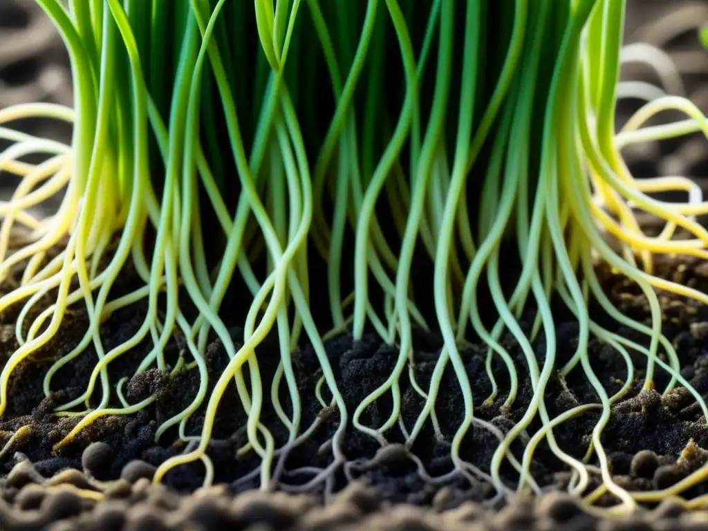 Detalle asombroso de raíces de legumbres en simbiosis con tierra, vitalidad y sustentabilidad en la agricultura