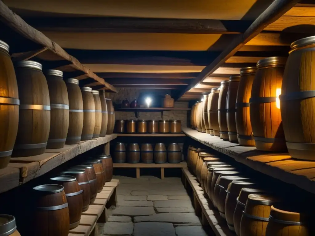 Detalle de bodega medieval con técnicas de conservación de alimentos en Cruzadas