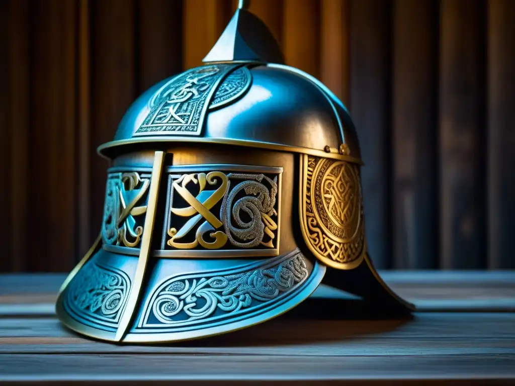 Detalle de un casco de guerrero mongol decorado con símbolos, reflejando la influencia cultural en la cocina mongol e India