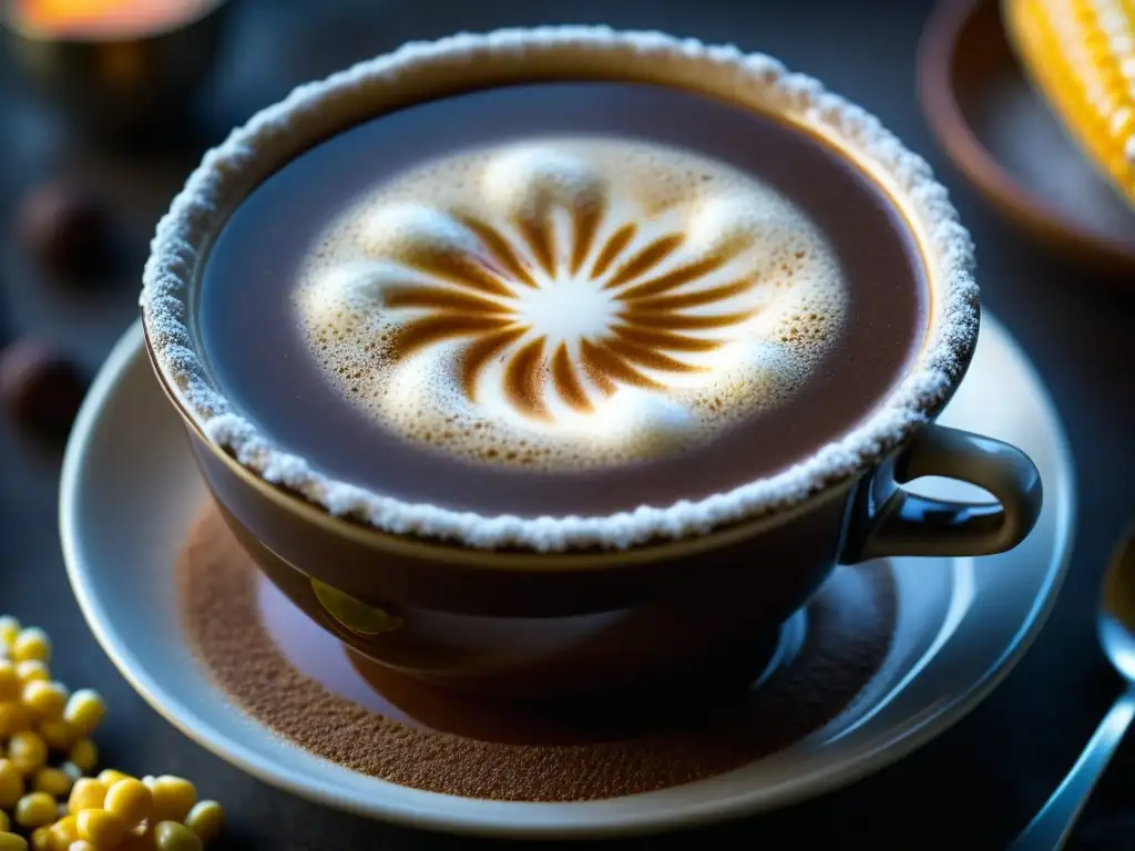 Detalle de champurrado mexicano humeante, con textura rica y burbujas, perfecto para Recetas navideñas hispanoamericanas tradicionales