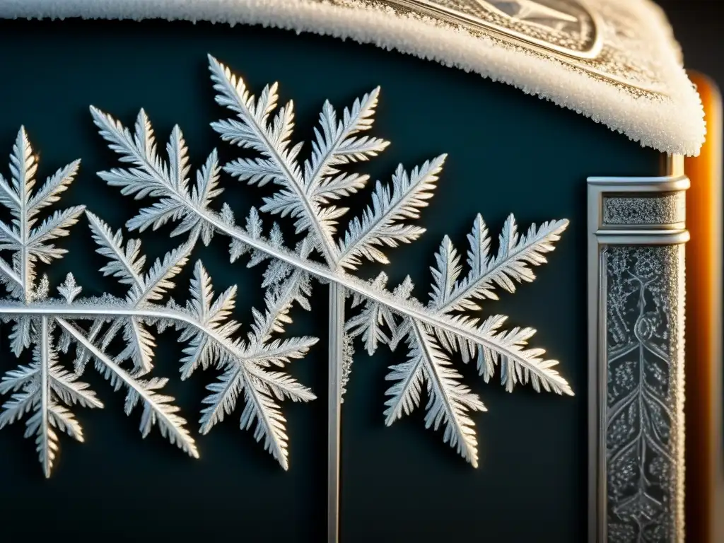 Detalle de cristales de hielo en un viejo refrigerador, mostrando la evolución de las técnicas de refrigeración a lo largo de la historia