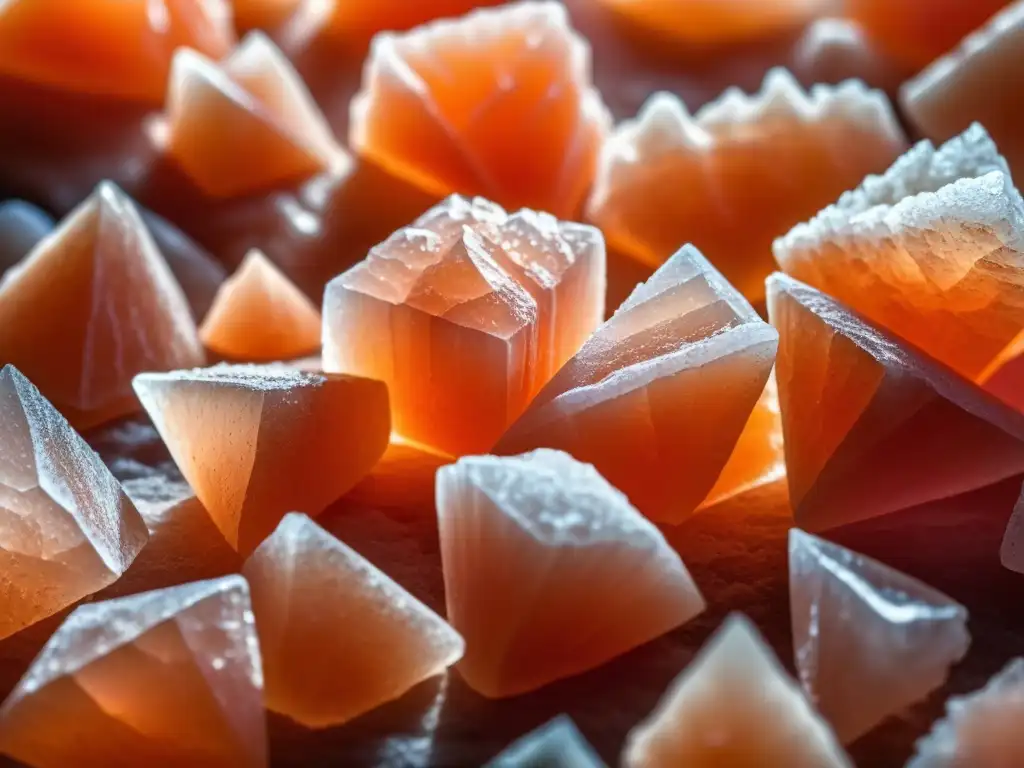 Detalle de cristales rosados de sal del Himalaya, mostrando su belleza natural