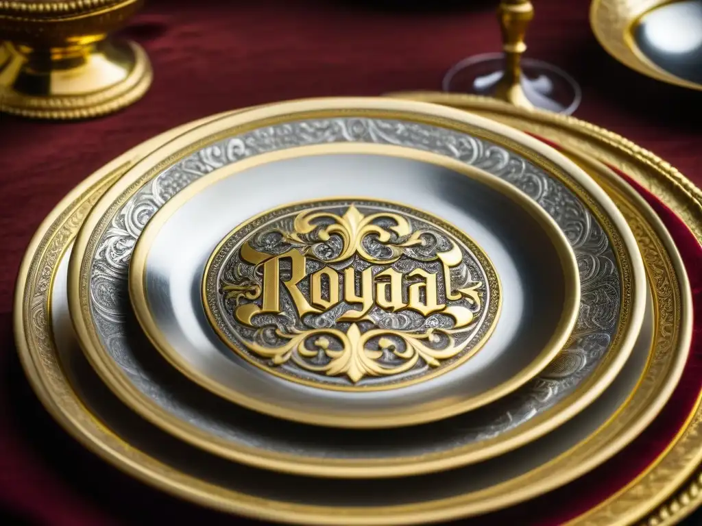 Detalle dorado de un juego de mesa real medieval, resaltando la opulencia y la artesanía