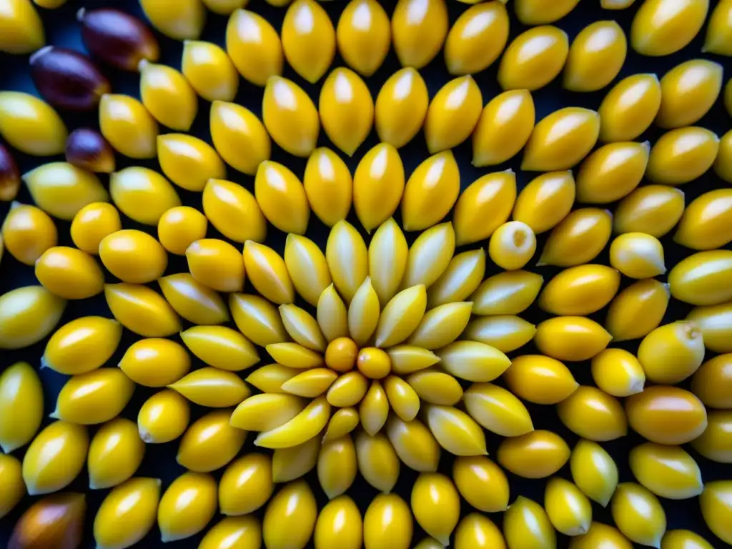 Detalle dorado del maíz sagrado, resaltando su belleza en recetas ancestrales