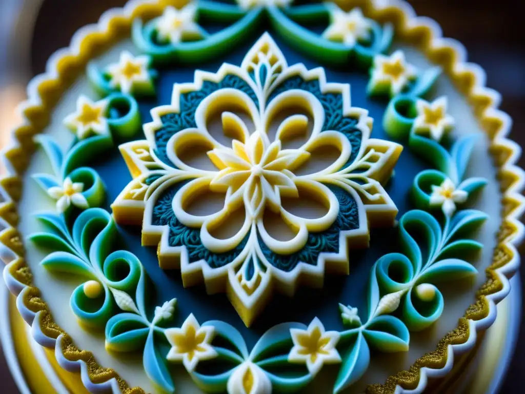 Detalle de un dulce conventual decorado, resaltando la maestría artesanal