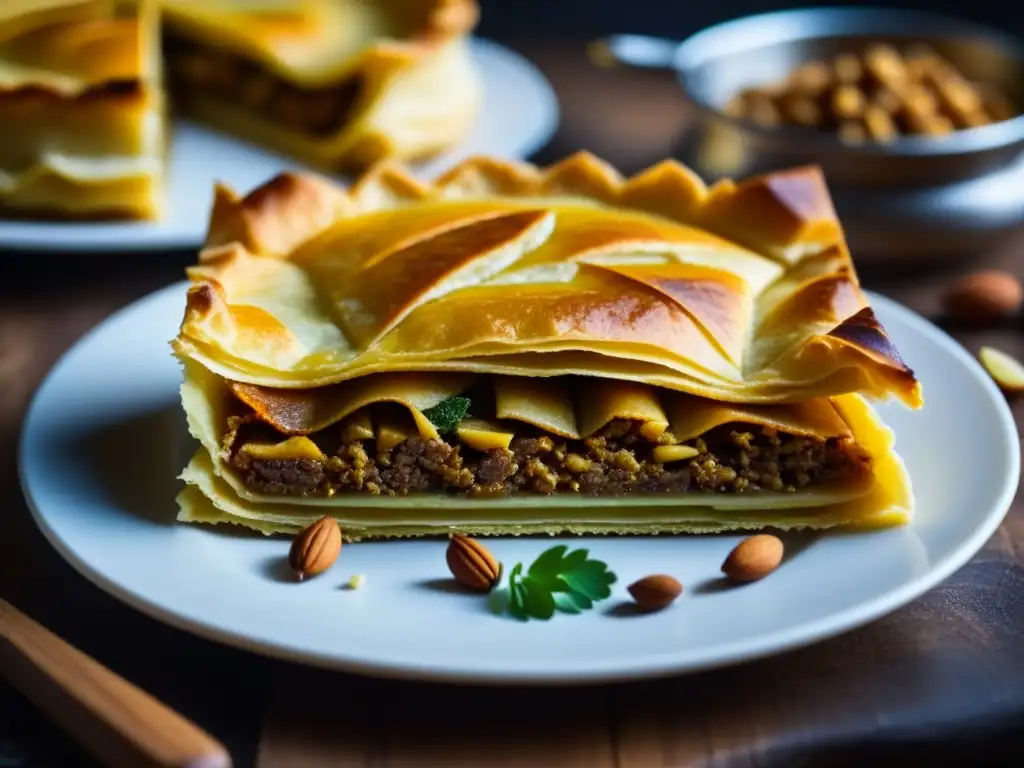 Detalle excepcional de una pastilla recién horneada en cocina marroquí